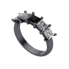 Siyah zirkon, pırlanta ve swarovski 925 ayar siyah rodyum kaplama gümüş yüzük (0.78 karat)