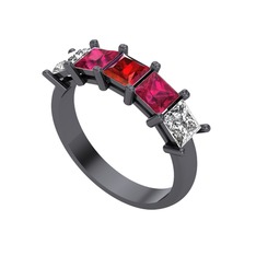 Edda 5 Taşlı Yüzük - Garnet, rodolit garnet ve swarovski 925 ayar siyah rodyum kaplama gümüş yüzük #vp9ux8
