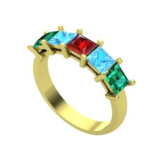 Garnet, akuamarin ve yeşil kuvars 18 ayar altın yüzük