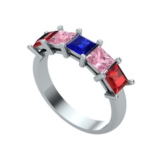 Edda 5 Taşlı Yüzük - Lab safir, pembe kuvars ve garnet 8 ayar beyaz altın yüzük #vst32y