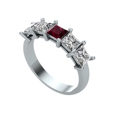 Kök yakut, beyaz zirkon ve swarovski 8 ayar beyaz altın yüzük