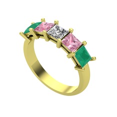 Edda 5 Taşlı Yüzük - Swarovski, pembe kuvars ve kök zümrüt 14 ayar altın yüzük #vvpjfk