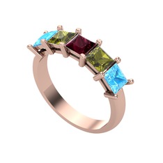 Kök yakut, peridot ve akuamarin 8 ayar rose altın yüzük