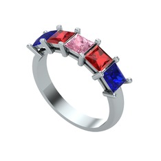 Edda 5 Taşlı Yüzük - Pembe kuvars, garnet ve lab safir 14 ayar beyaz altın yüzük #w4fxns