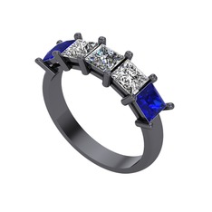 Edda 5 Taşlı Yüzük - Pırlanta, swarovski ve lab safir 925 ayar siyah rodyum kaplama gümüş yüzük (0.39 karat) #wdkc83