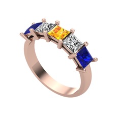 Edda 5 Taşlı Yüzük - Sitrin, swarovski ve lab safir 8 ayar rose altın yüzük #we615o