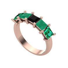 Edda 5 Taşlı Yüzük - Siyah zirkon, kök zümrüt ve yeşil kuvars 14 ayar rose altın yüzük #wrx2pb