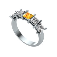 Sitrin, beyaz zirkon ve swarovski 18 ayar beyaz altın yüzük