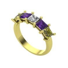 Edda 5 Taşlı Yüzük - Swarovski, ametist ve peridot 18 ayar altın yüzük #x2tbu2
