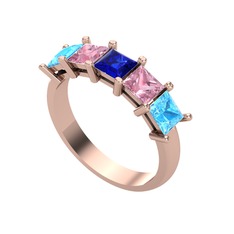 Lab safir, pembe kuvars ve akuamarin 18 ayar rose altın yüzük