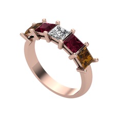 Swarovski, kök yakut ve dumanlı kuvars 14 ayar rose altın yüzük