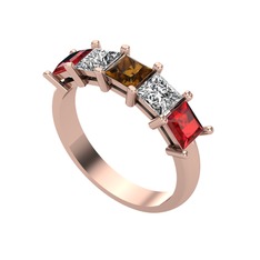 Dumanlı kuvars, swarovski ve garnet 8 ayar rose altın yüzük