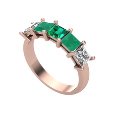 Edda 5 Taşlı Yüzük - Yeşil kuvars, kök zümrüt ve swarovski 8 ayar rose altın yüzük #xhwj6d