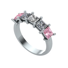 Edda 5 Taşlı Yüzük - Beyaz zirkon, pırlanta ve pembe kuvars 14 ayar beyaz altın yüzük (0.78 karat) #xqdayh