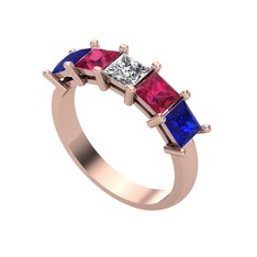 Beyaz zirkon, rodolit garnet ve lab safir 14 ayar rose altın yüzük