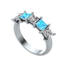 Swarovski ve akuamarin 14 ayar beyaz altın yüzük
