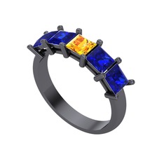 Edda 5 Taşlı Yüzük - Sitrin ve lab safir 925 ayar siyah rodyum kaplama gümüş yüzük #xv4wfw