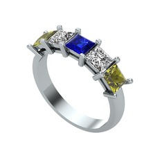 Edda 5 Taşlı Yüzük - Lab safir, swarovski ve peridot 18 ayar beyaz altın yüzük #xwuuee