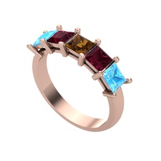 Edda 5 Taşlı Yüzük - Dumanlı kuvars, kök yakut ve akuamarin 8 ayar rose altın yüzük #xwwof1