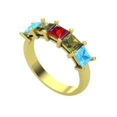 Edda 5 Taşlı Yüzük - Garnet, peridot ve akuamarin 925 ayar altın kaplama gümüş yüzük #xyue18