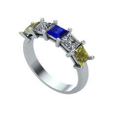 Edda 5 Taşlı Yüzük - Lab safir, pırlanta ve peridot 14 ayar beyaz altın yüzük (0.78 karat) #y0zlpm