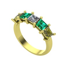 Edda 5 Taşlı Yüzük - Pırlanta, yeşil kuvars ve peridot 18 ayar altın yüzük (0.39 karat) #y4308k