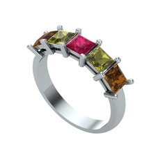 Edda 5 Taşlı Yüzük - Rodolit garnet, peridot ve dumanlı kuvars 925 ayar gümüş yüzük #yezmvd