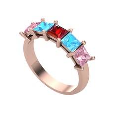 Garnet, akuamarin ve pembe kuvars 8 ayar rose altın yüzük