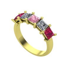 Edda 5 Taşlı Yüzük - Pembe kuvars, pırlanta ve rodolit garnet 8 ayar altın yüzük (0.78 karat) #ytt8me