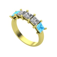 Swarovski, beyaz zirkon ve akuamarin 8 ayar altın yüzük