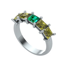 Edda 5 Taşlı Yüzük - Yeşil kuvars ve peridot 18 ayar beyaz altın yüzük #yw4wrq