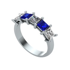 Edda 5 Taşlı Yüzük - Pırlanta, lab safir ve swarovski 18 ayar beyaz altın yüzük (0.39 karat) #z4tysn