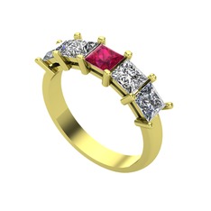 Edda 5 Taşlı Yüzük - Rodolit garnet, swarovski ve pırlanta 925 ayar altın kaplama gümüş yüzük (0.78 karat) #z86ey6