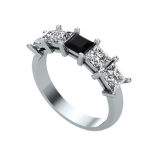 Edda 5 Taşlı Yüzük - Siyah zirkon ve swarovski 8 ayar beyaz altın yüzük #zhbcyt
