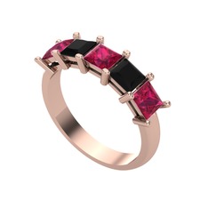 Edda 5 Taşlı Yüzük - Rodolit garnet ve siyah zirkon 18 ayar rose altın yüzük #zoyxre