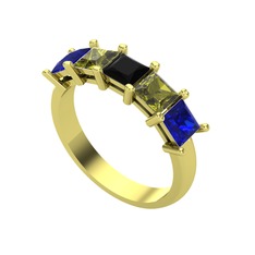 Edda 5 Taşlı Yüzük - Siyah zirkon, peridot ve lab safir 925 ayar altın kaplama gümüş yüzük #zptwvk