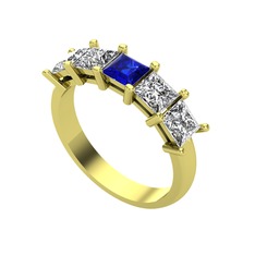 Lab safir, beyaz zirkon ve swarovski 14 ayar altın yüzük