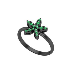 Yasemin Çiçeği Yüzük - Yeşil kuvars 925 ayar siyah rodyum kaplama gümüş yüzük #112dguo