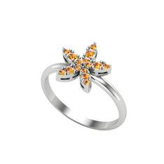 Yasemin Çiçeği Yüzük - Sitrin 8 ayar beyaz altın yüzük #1147eze