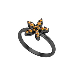 Yasemin Çiçeği Yüzük - Sitrin 925 ayar siyah rodyum kaplama gümüş yüzük #14iku09