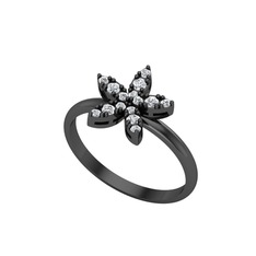 Yasemin Çiçeği Yüzük - Pırlanta 925 ayar siyah rodyum kaplama gümüş yüzük (0.3 karat) #15bj9pl