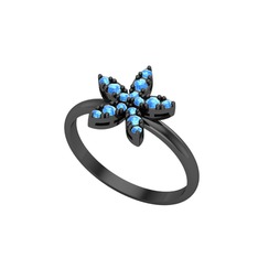 Yasemin Çiçeği Yüzük - Akuamarin 925 ayar siyah rodyum kaplama gümüş yüzük #1m0tpn1