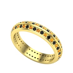 Siyah zirkon ve sitrin 8 ayar altın yüzük