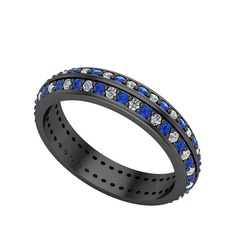 Arne Tamtur Yüzük - Swarovski ve lab safir 925 ayar siyah rodyum kaplama gümüş yüzük #12r3bgt