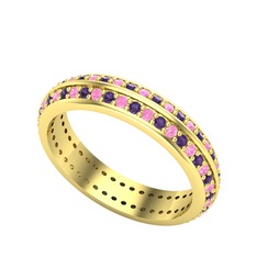 Arne Tamtur Yüzük - Pembe kuvars ve ametist 925 ayar altın kaplama gümüş yüzük #1318t7q