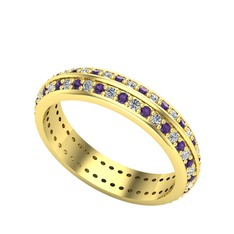 Arne Tamtur Yüzük - Swarovski ve ametist 925 ayar altın kaplama gümüş yüzük #13w2sik