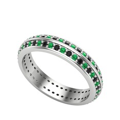 Arne Tamtur Yüzük - Siyah zirkon ve yeşil kuvars 8 ayar beyaz altın yüzük #14iugzg