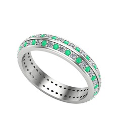 Arne Tamtur Yüzük - Kök zümrüt ve swarovski 18 ayar beyaz altın yüzük #1504zbc