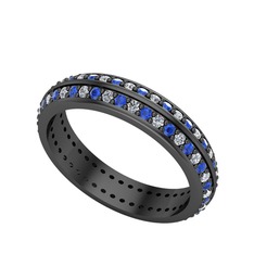 Arne Tamtur Yüzük - Lab safir ve swarovski 925 ayar siyah rodyum kaplama gümüş yüzük #159loht