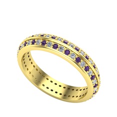 Ametist ve swarovski 14 ayar altın yüzük